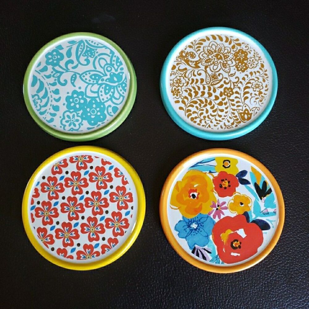 The Pioneer Woman Set of 4 Floral & Paisley Coasters Cork Back Flea Market